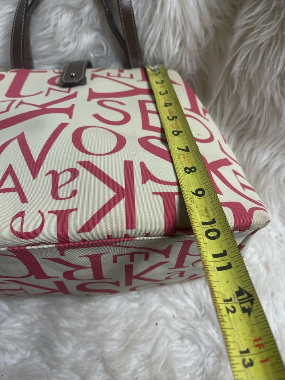 Kate Spade Beige & hot Pink Printed Canvas satchel with leather Brown Handles